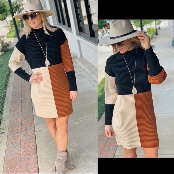 LAST ONE LEFT Autumn In The City Dress-Blk/Mocha/Rust - Picture 2 of 4